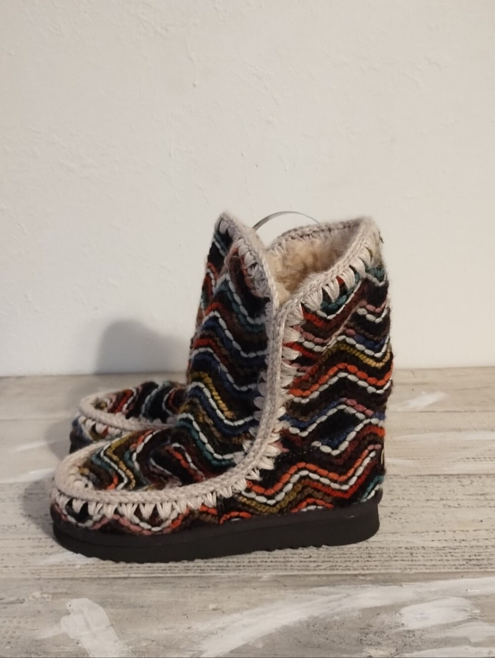 Mou multi color boots winter boots knit high top U.S.A women's size 8